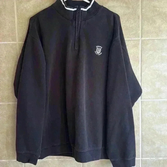 Chaps Ralph Lauren Quarter Zip Sweatshirt Black Large Vintage Y2K Preppy Classic - Picture 7 of 13